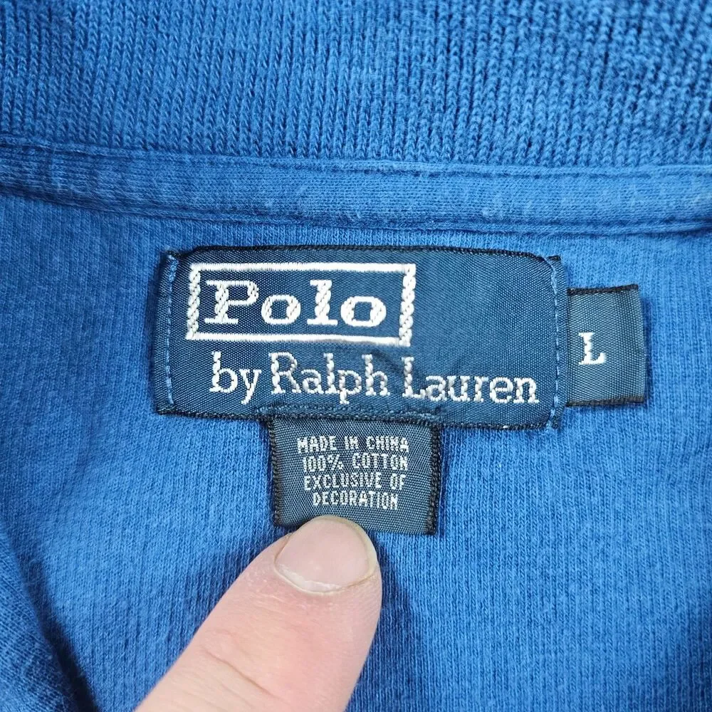 Vintage Polo Ralph Lauren Sweater Mens Large Blue Pullover 1/4 Zip Mock Neck 90s
